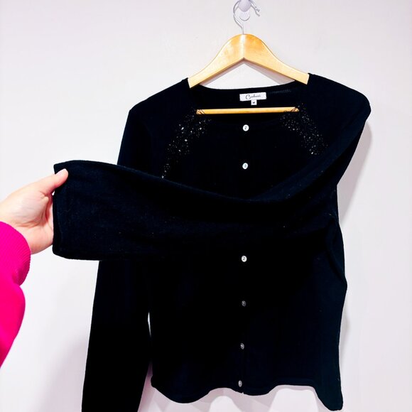 CARDUCCI Black Beaded Button-Front Cardigan | Classic Knit Top | Medium * - Picture 6 of 8